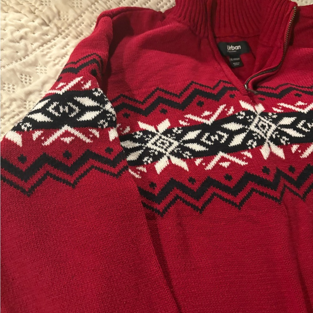 Urban Outfitters Red and Black Zip-Up Sweater
